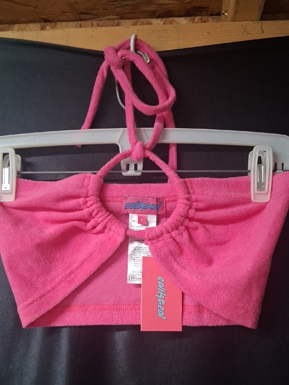 Edikted Pink Terry Cloth Halter Crop Top
